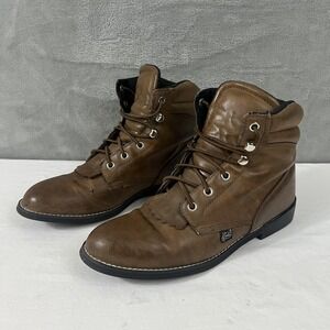 Justin Basics Boots Mens Size 8.5 C Brown Leather Lace Up Ankle Western JBL401